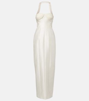 Danielle Frankel Bridal Lette Wool And Silk Bustier Gown - White