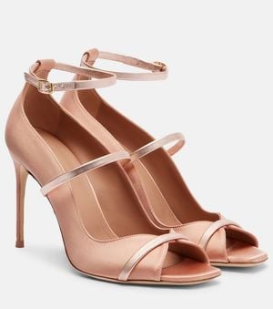 Malone Souliers Cynthia 90 Leather-Trimmed Satin Sandals - Brown