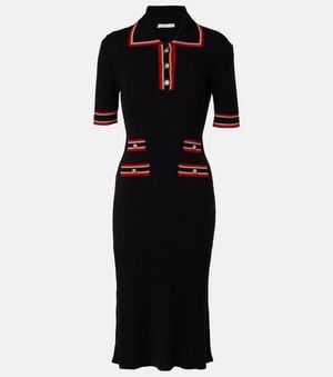 Alessandra Rich Ribbed-Knit Virgin Wool Polo Dress - Black