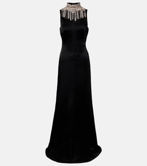 McQueen Embellished Open-Back Gown - Black