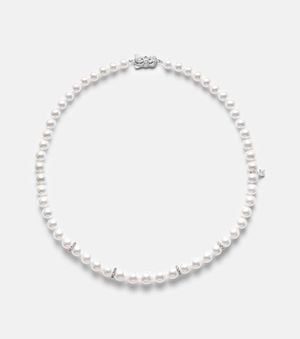 Mikimoto Halskette Aus Akoyaperlen Mit 18Kt Weissgold Und Diamanten - Weiß