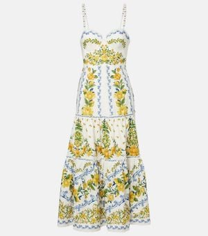 FARM Rio Printed Cotton Midi Dress - Metallic