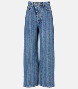 Ganni Striped Wide-Leg Jeans - Blue