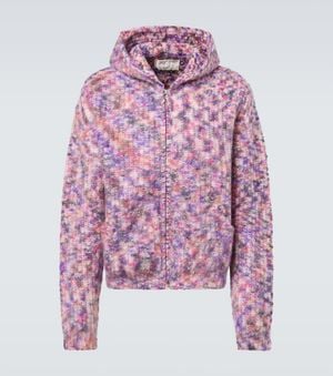 ERL Hooded Wool, Mohair, And Cotton-Blend Cardigan - Purple