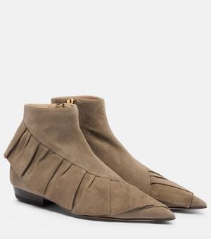 JW Anderson Ruffled Suede Ankle Boots - Brown