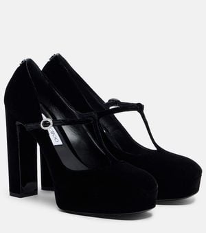Jimmy Choo Marene 120 Velvet Platform Mary Jane Pumps - Black