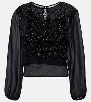 Velvet Marlowe Sequinned Sheer Top - Black