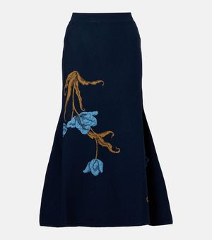 Erdem Floral Jacquard Midi Skirt - Blue