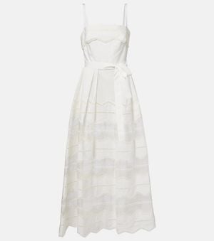 Elie Saab Belted Organza-Trimmed Cotton Maxi Dress - White
