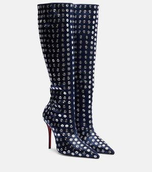 Christian Louboutin Verzierte Stiefel Miss Z 100 Aus Satin - Blau
