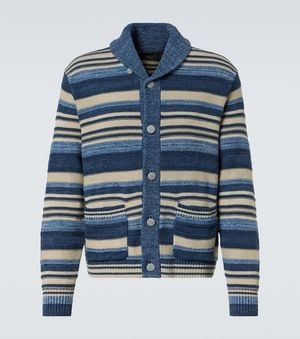 RRL Striped Cotton And Linen Cardigan - Blue
