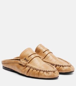 Saint Laurent Le Loafer Leather Mules - Natural