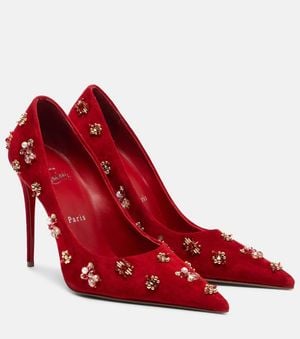 Christian Louboutin Verzierte Pumps Mix Kate 100 Aus Veloursleder - Rot
