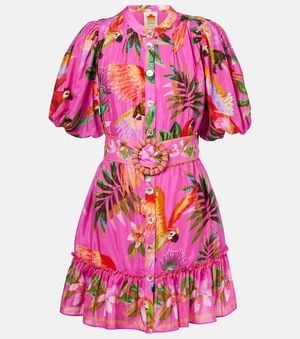 FARM Rio Printed Belted Cotton-Blend Midi Dress - Pink