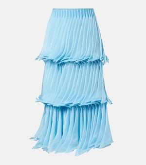 Alaïa Pleated Tiered Maxi Skirt - Blue