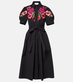 Carolina Herrera Floral Embroidered Cotton-Blend Shirt Dress - Black
