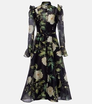 LEO LIN Katrina Floral Linen-Blend Midi Dress - Black