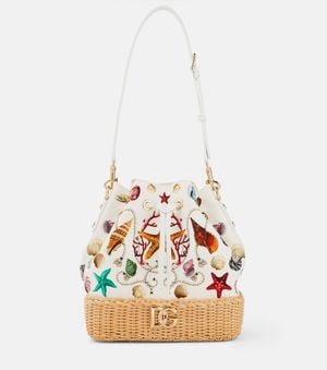 Dolce & Gabbana Capri Dg Raffia-Trimmed Canvas Bucket Bag - White