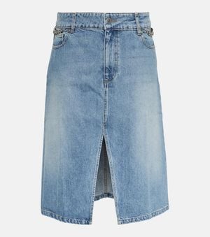 Stella McCartney Iconic Falabella Chain-Link Denim Skirt - Blue