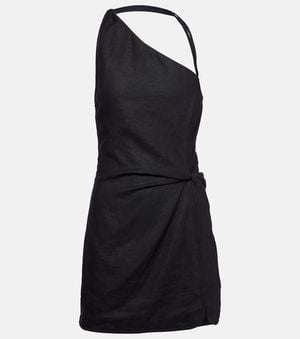 SIR. Affogato Asymmetric Linen Minidress - Black
