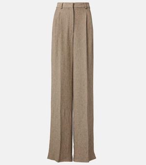 Loro Piana Nyack Chevron Linen Crepe Wide-Leg Pants - Natural