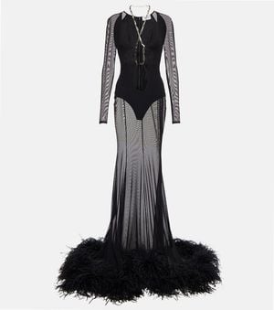 The Attico Robe Longue A Plumes - Noir