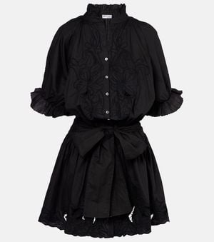 Juliet Dunn Embroidered Cotton Poplin Minidress - Black