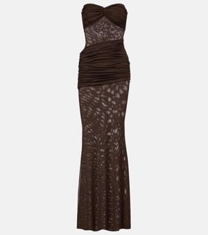 Bananhot Erica Ruched Strapless Maxi Dress - Brown