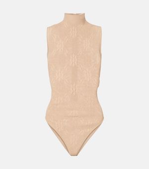 Victoria Beckham Sheer High-Neck Lace Bodysuit - White