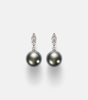 Mikimoto 18Kt Drop Earrings With Pearls And Diamonds - White