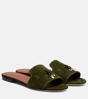 Loro Piana Summer Charms Suede Slides - Green