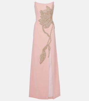 Costarellos Fara Floral-Applique Crepe Gown - Pink
