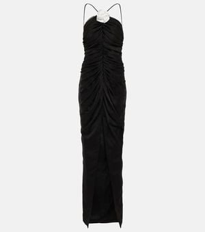 Rasario Floral-Applique Chiffon Gown - Black