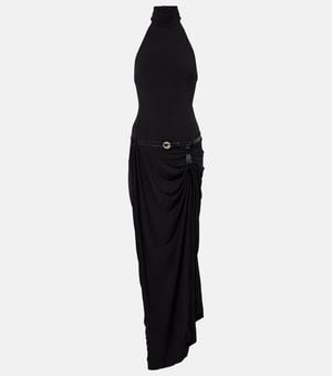 Coperni Belted Asymmetric Draped Halterneck Maxi Dress - Black