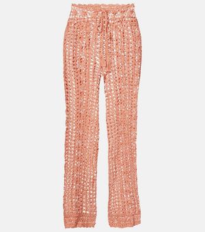 Anna Kosturova Crochet Cotton Wide-Leg Pants - Pink