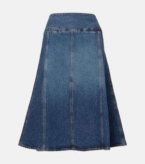 Alaïa Mid-Rise Denim Midi Skirt - Blue