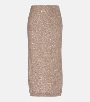 Brunello Cucinelli Lame Pencil Skirt - Natural