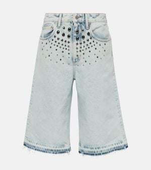 Alessandra Rich Bermuda En Jean A Ornements - Bleu