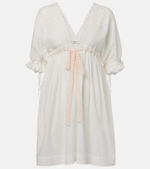 Chloé Broderie Anglaise Cotton-Blend Minidress - White