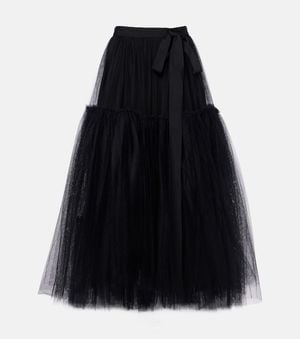 Erdem Belted Tulle Midi Skirt - Black
