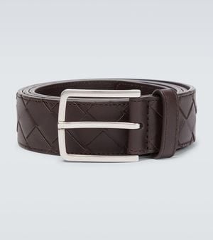 Bottega Veneta Intreccio Leather Belt - Brown