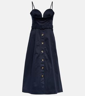 Carolina Herrera Belted Cotton-Blend Midi Dress - Blue