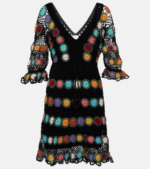 Anna Kosturova Bouquet Crochet Cotton Minidress - Black