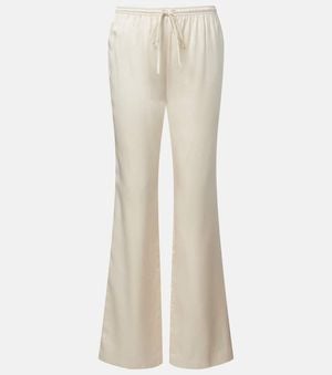 Rebecca Vallance Elise Silk Satin Flared Pants - Natural