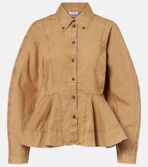 Ganni Peplum Cotton-Blend Shirt - Brown