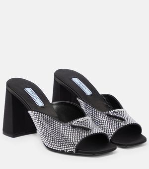 Prada Embellished Satin Sandals - Black