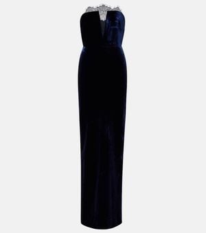Roland Mouret Lace-Trimmed Velvet Corset Gown - Black