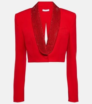 Area Crystal-embellished Cropped Blazer - Red