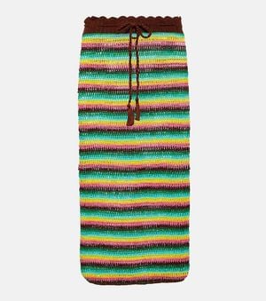 Anna Kosturova Striped Crochet Cotton Midi Skirt - Green