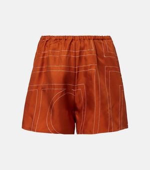 TOTEME Monogram Silk Twill Pyjama Shorts - Red